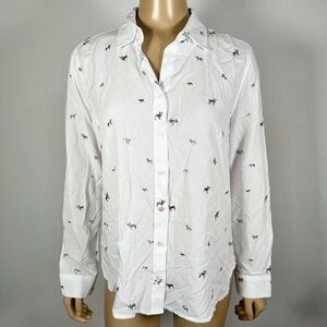 Jane + Delancey Women’s NWT Size Medium French Bulldog Button Front 100% Rayon